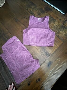 JoyLab Heathered Plum Cropped Tank & Leggings Set